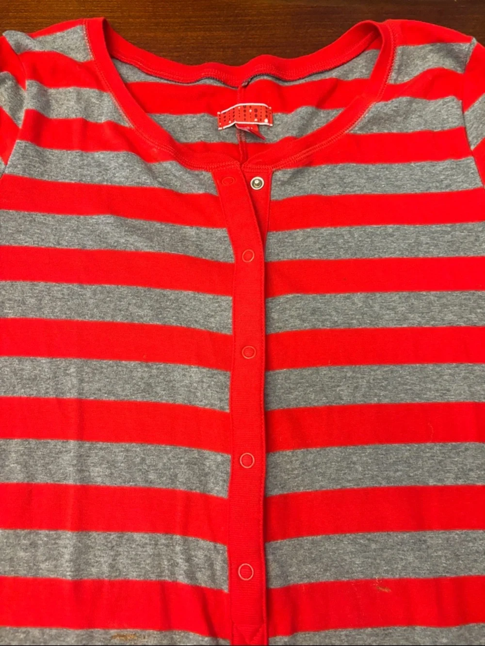 Red and Gray Striped Long-Sleeve Pajama One-Piece - Picture 4 of 8